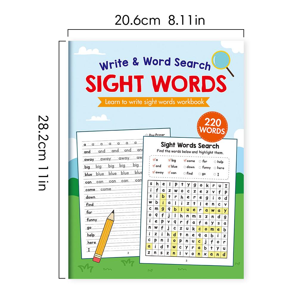 Sight Words Write and Search Game Workbook Preschool English Learning Aids Learn to Read for Beginners Vocabulary Building