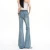 Spring Summer Light Blue Double Button High Waist Full Star Rhinestone Stretch Trendy Denim Pants Women Casual Pants Oversize Denim Trousers