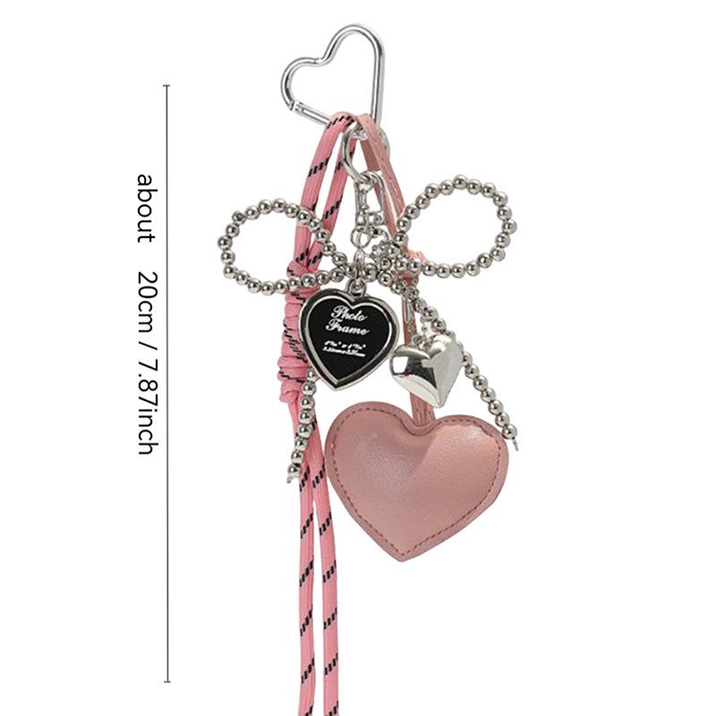 PU Leer Hart En Strik Sleutelhanger Met Modieuze Geweven Lanyard Handgemaakte Tas Bedel Veelzijdige Sleutelhouder Voor Vrouwen