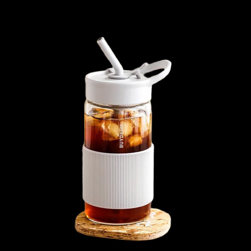 Buydeem 500ml High Borosilicate Glass Straw Travel Mug