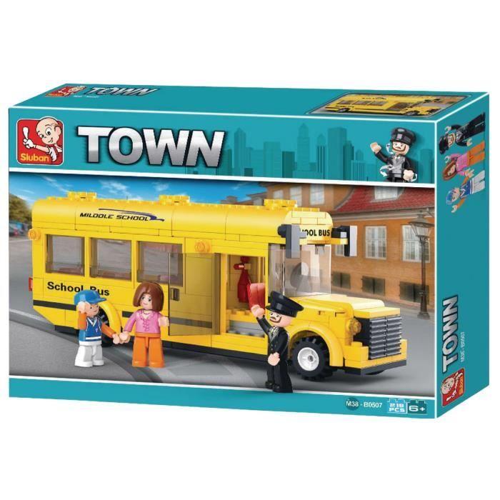 Jeu de construction - SLUBAN - Elements Town Serie Bus scolaire - Jaune - Dès 6 ans - Briques compatibles Lego