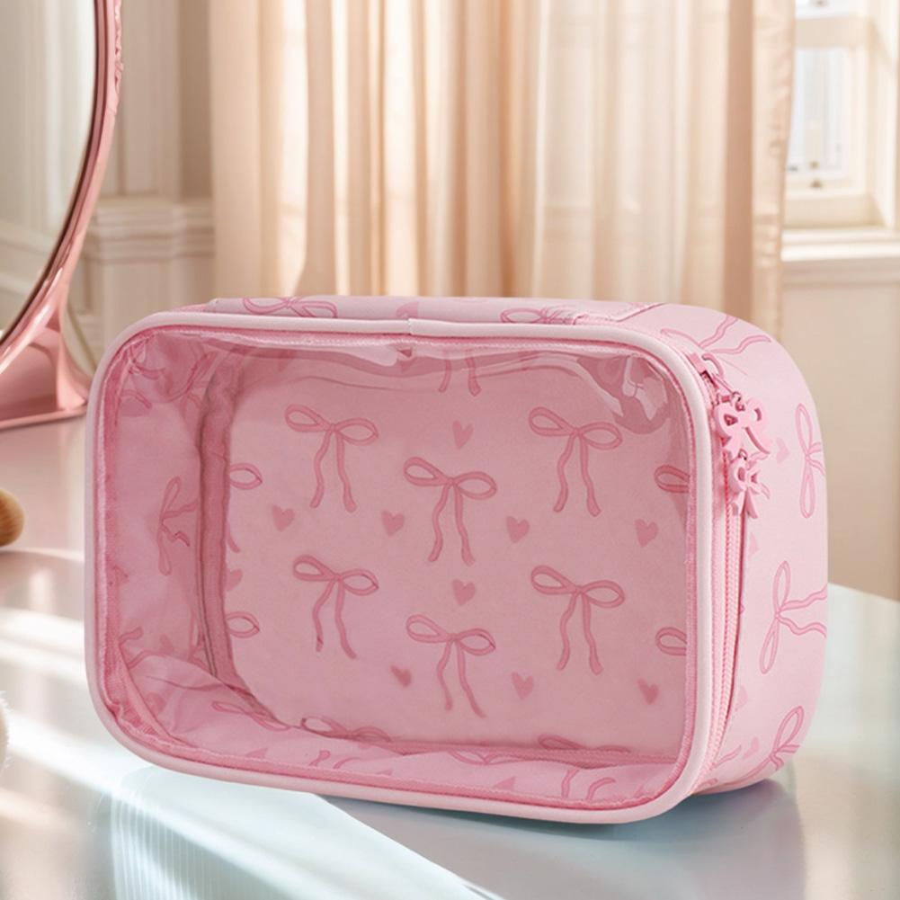 

PVC Bow Transparent Cosmetic Bags for Women Toiletry Travel Pouch Zipper Make Up Pouch Travel Gifts
