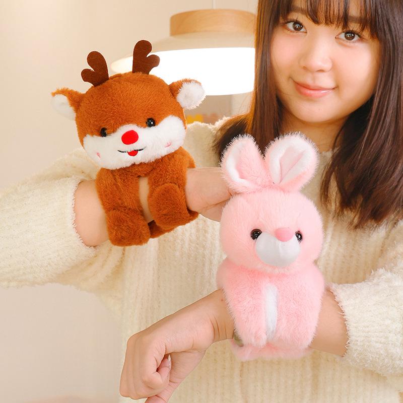 Animal Snap Bracelet Plush Toy - 8" Elk, Koala, and Raccoon Claw Machine Dolls