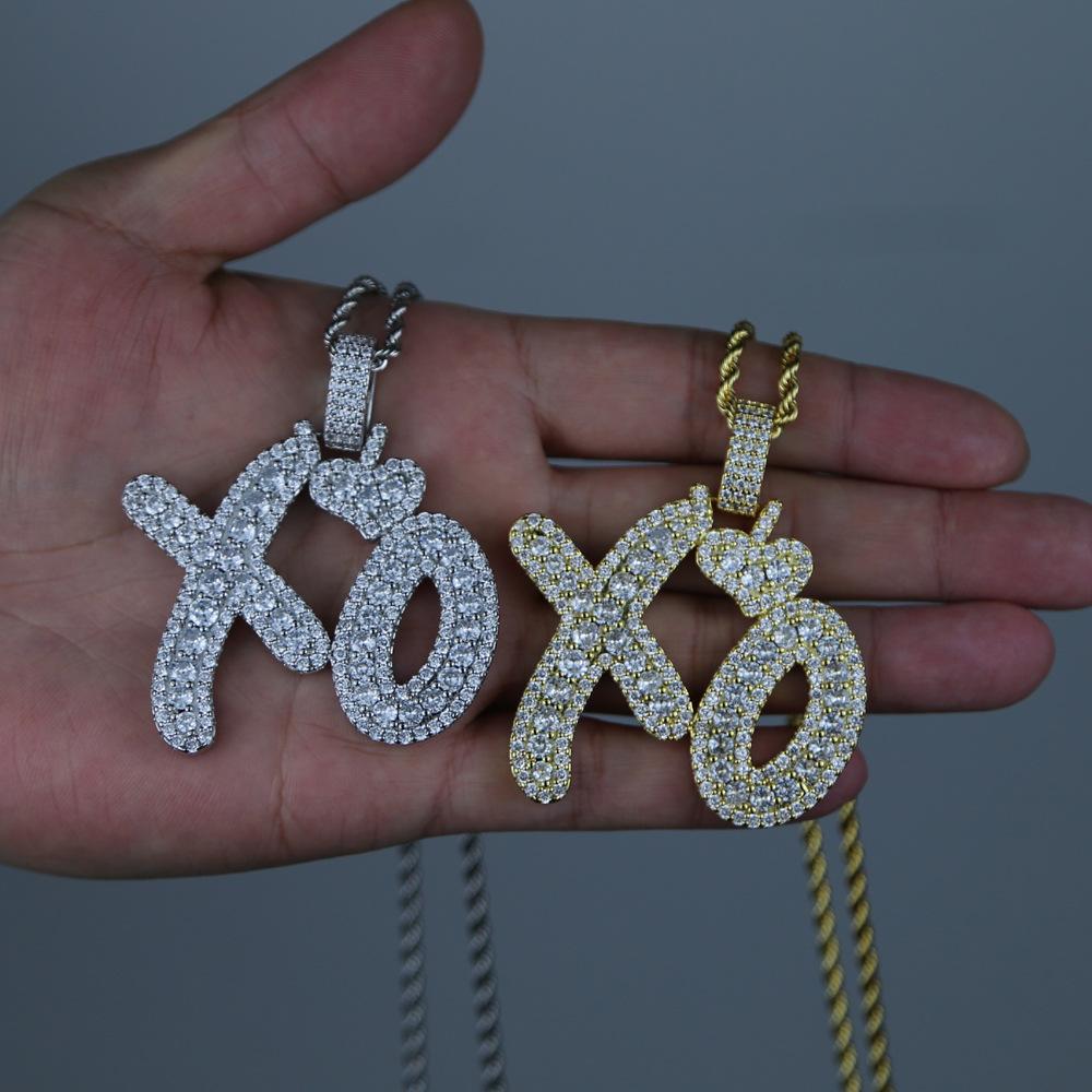 Sofort lieferbar XO Anhänger Halskette Zirkonia besetzt Herren Streetwear Schmuck