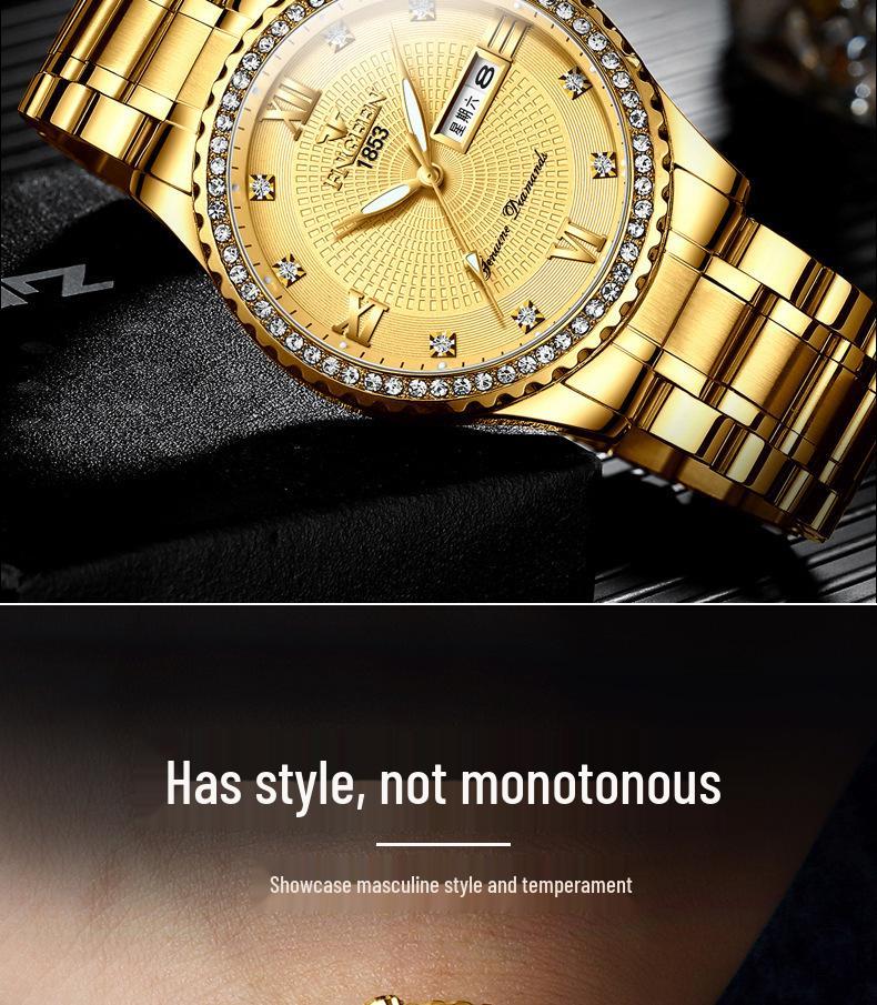 Influencer Brand Men's Tycoon Gold Luminous Waterproof Steel Watch