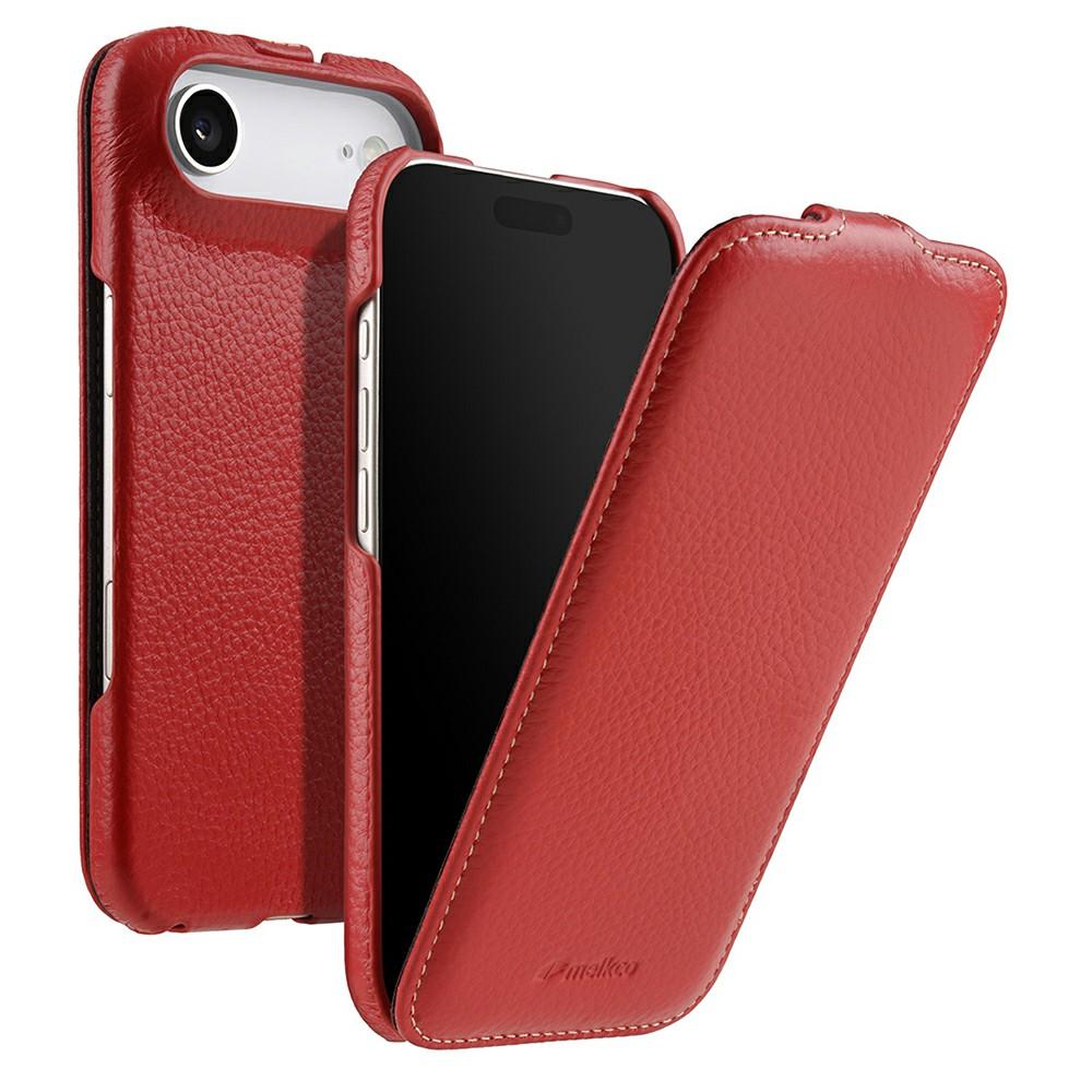 MELKCO For iPhone Air Case Compatible with MagSafe Vertical Flip Genuine Cow Leather+PC Phone Cover