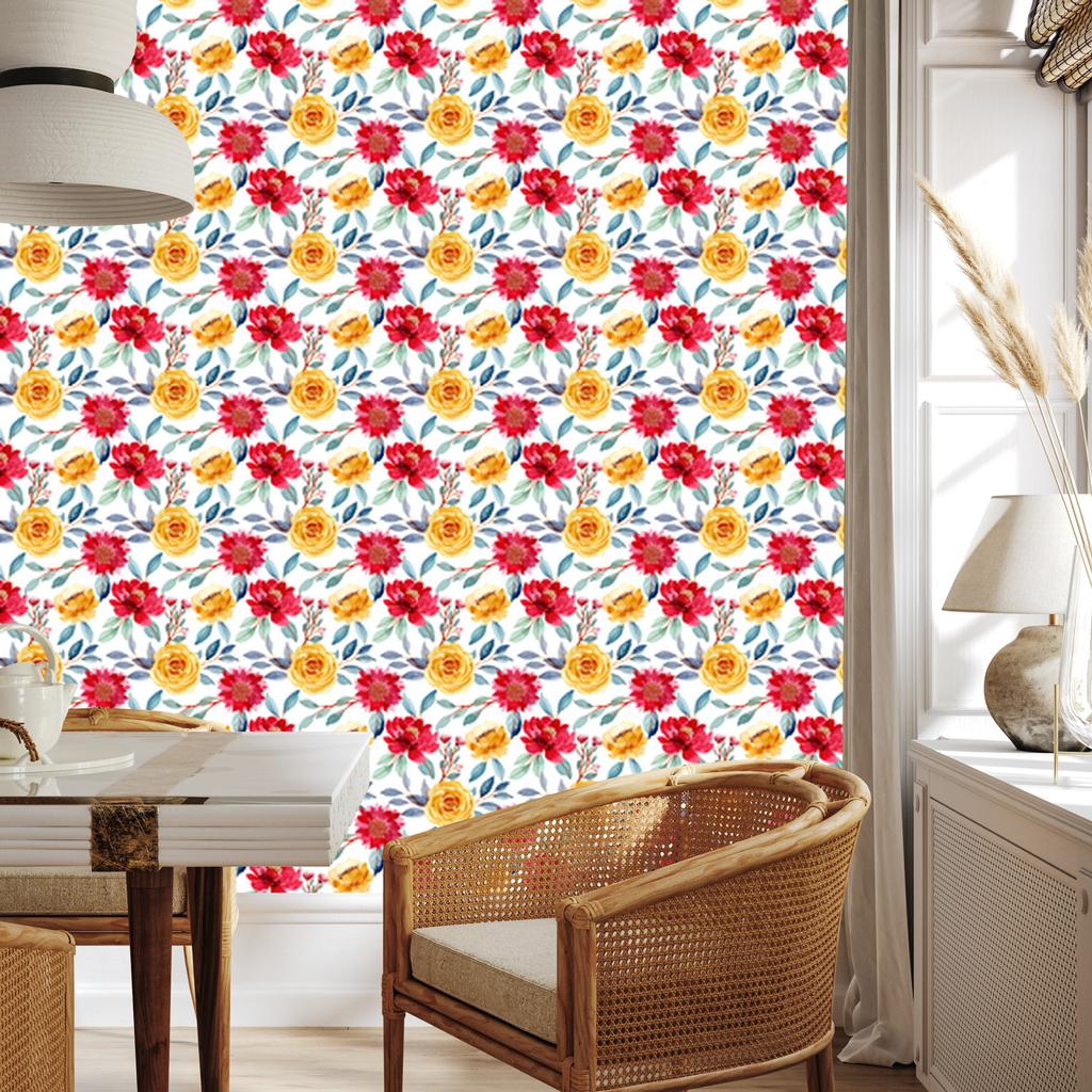 Wallpaper Flowers White, Light Gray and Cream for Living Room and Bedroom 50x1000