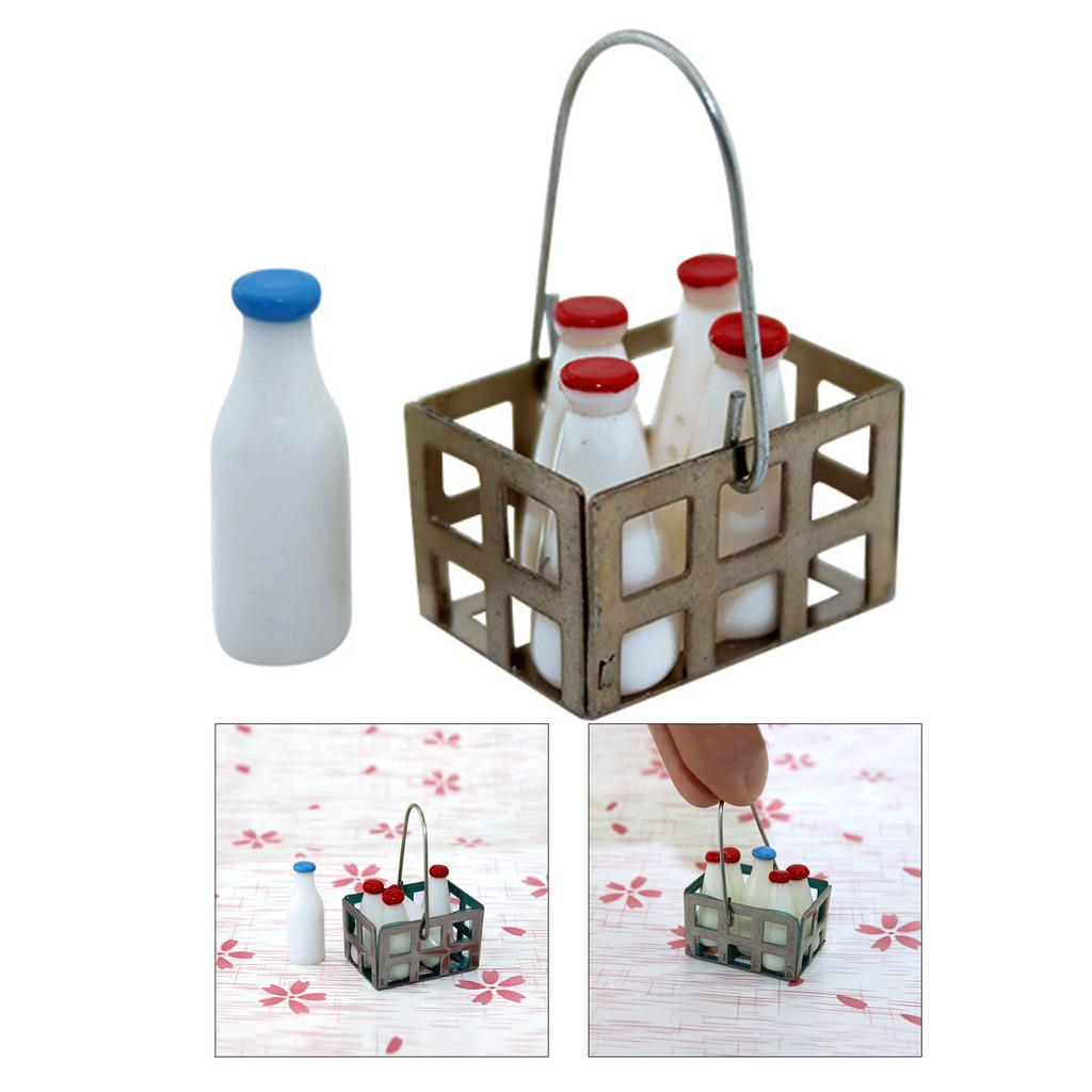 5pcs Miniature Milk Bottles Set for Dollhouse Kitchen Dining Room and Restaurant Scene Display Decors 1/12 Scale