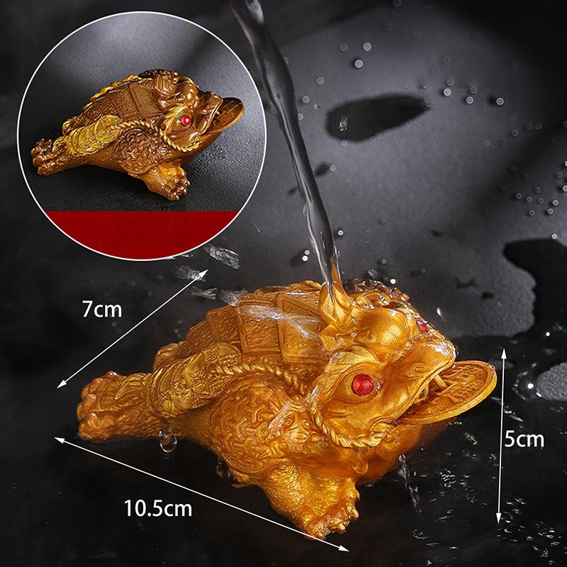 1Pcs Chinese Resin Discolored Tea Pet Lucky Cute Golden Toad Ornaments Desktop Handmade Crafts Home Tea Set Decoration
