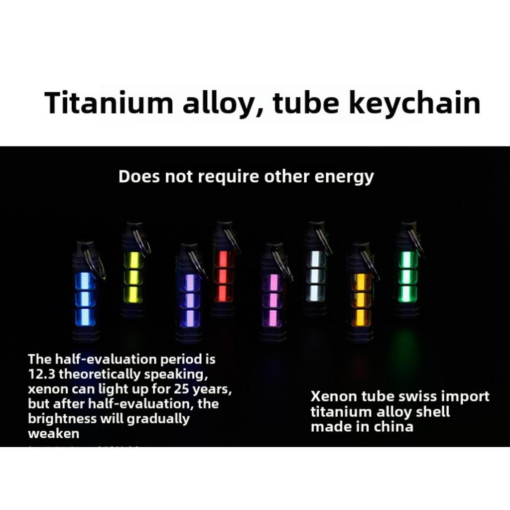 Titanium Alloy Tritium Tube Keychain, Self-luminous Tritium Trachea Necklace Pendant 3.5 * 25mm Tritium Removable