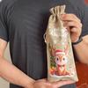Christmas Wine Bags with Drawstring, Jute Hessian Burlap Wine Gift Bottle Bags, Reusable Fabric Bottle Gift Bags  for Christmas