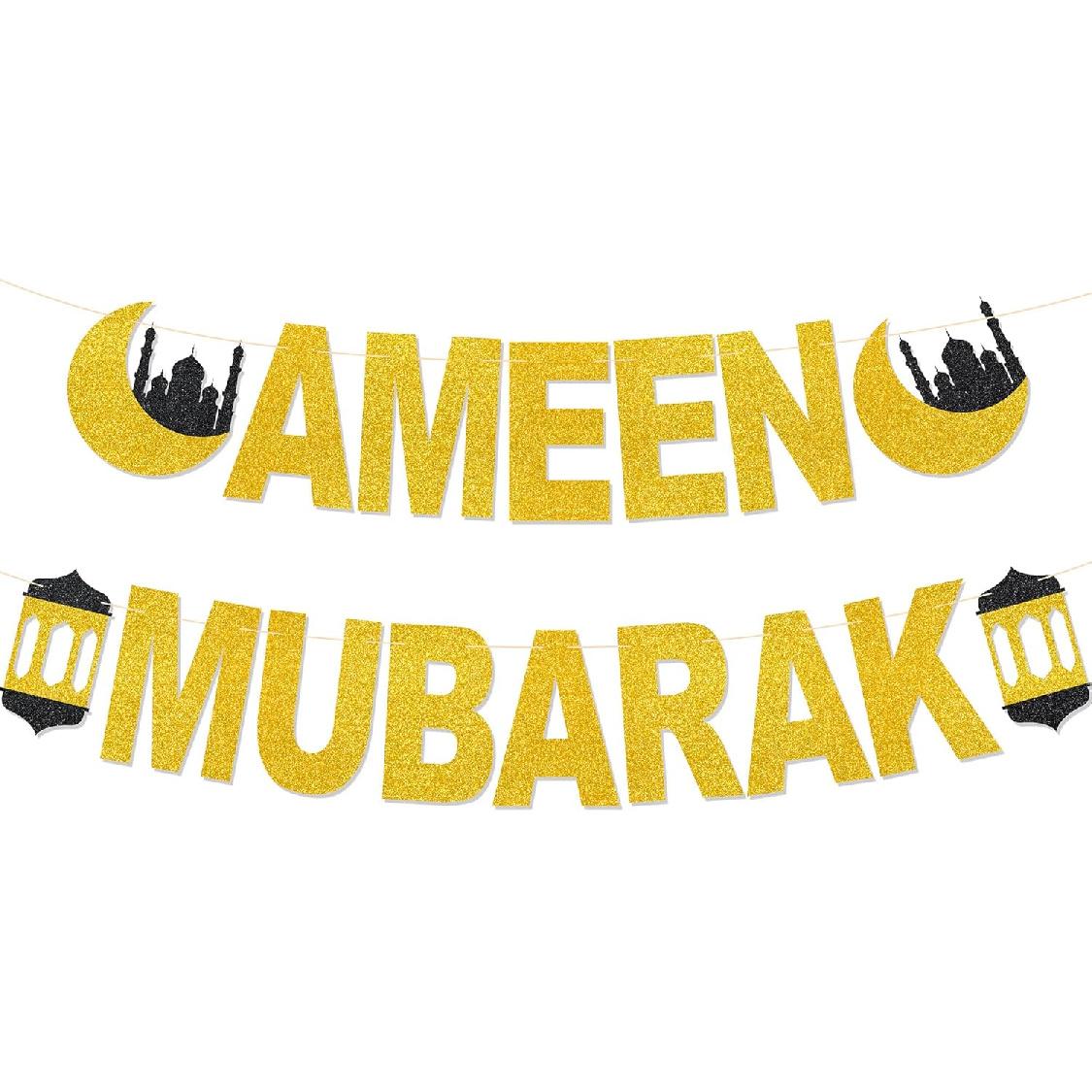 Ameen Mubarak Banner - No DIY Glitter Mubarak Banner for Ameen Mubarak Party Decorations Ramadan Mubarak Party Décor