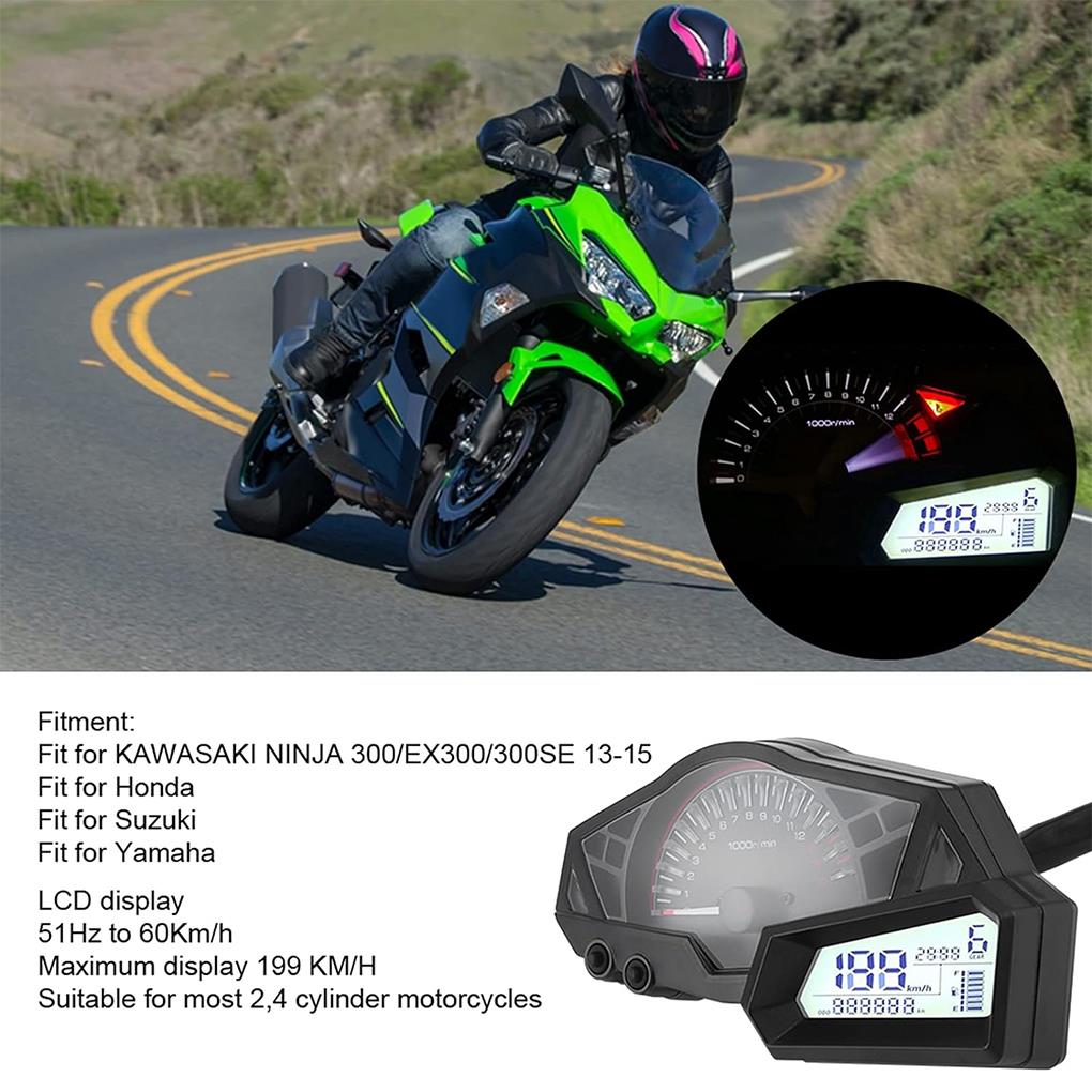 Motorcycle Speedometer LCD Motorcycle Odometer Speed Fuel Gauge Low Oil Level Indicator Flashing Alarm Meter for Ninja 300