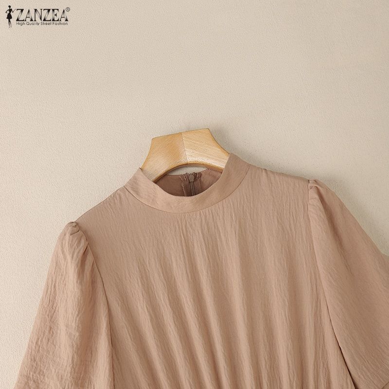 ZANZEA Damska letnia casualowa sukienka z krótkim rękawem i kołnierzykiem