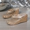 Fashion Women's Platform Sandals Flip Flops Slip-On Summer Thick Bottom High Heels Beach Slippers Sparkling Sequin Shoes Size 35 42