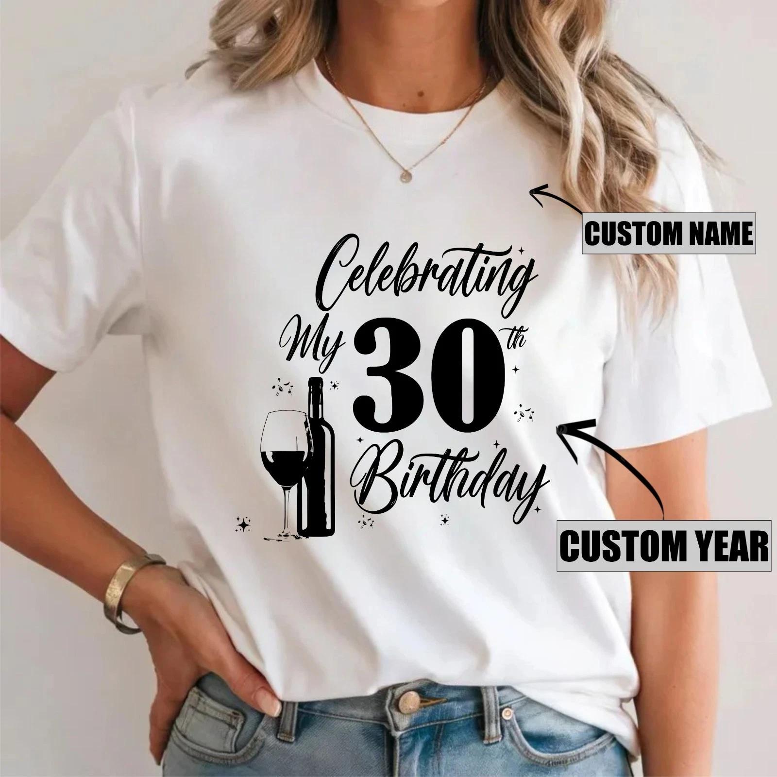 Personalised Birthday T-T-Shirt Custom Name & Age Birthday Wine Party Gift Tee Top S