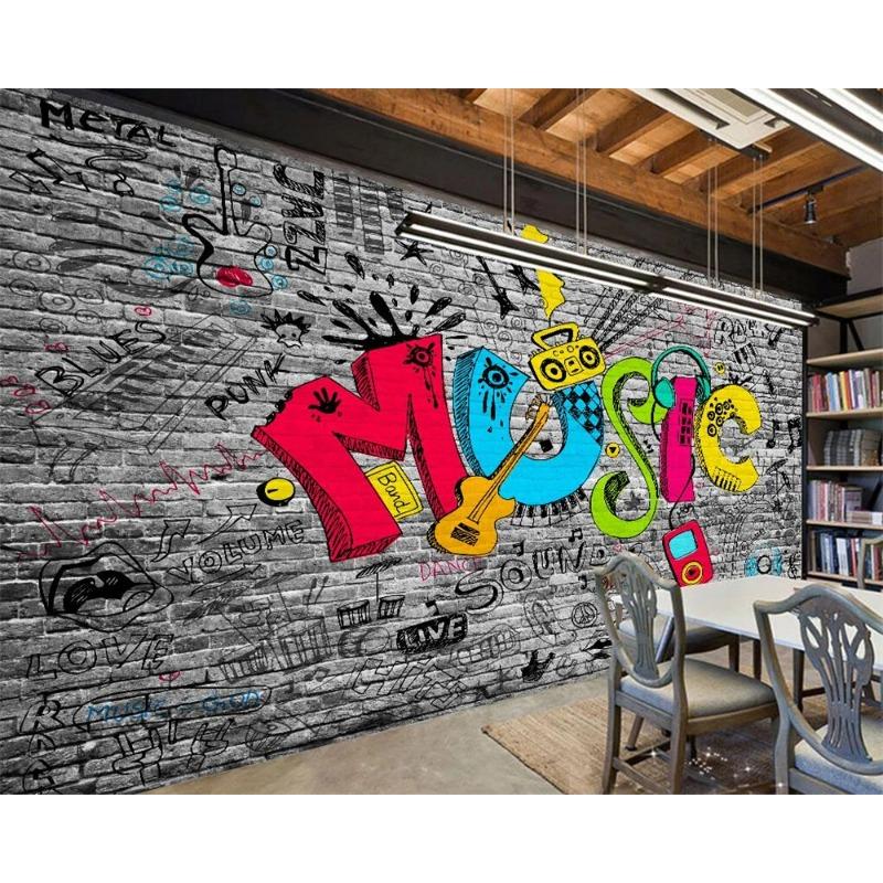 Brick Wall Graffiti 3d Wallpaper Letter Abstract Mural Bar Ktv Background Wall 3d Wallpaper