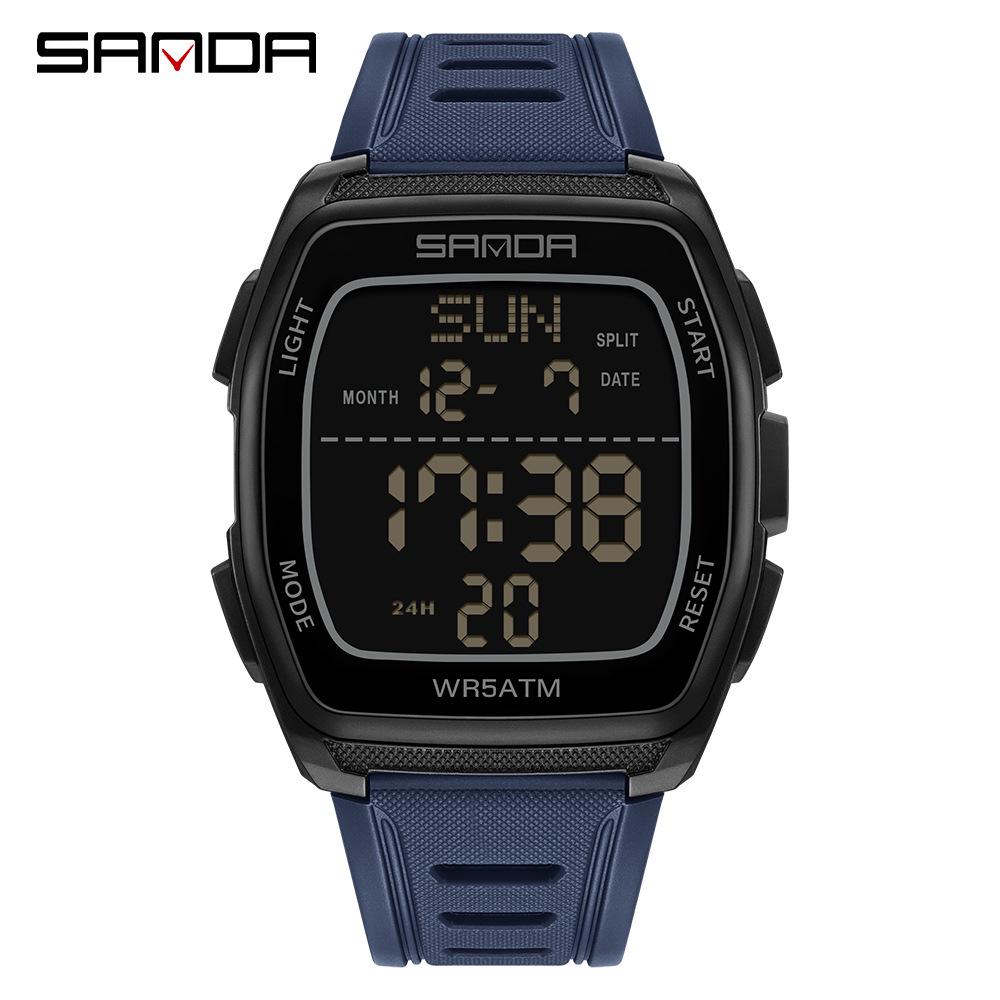 SANDA 9080 Men's Luminous Barrel-Shaped Sports Watch - Multifunctional, Waterproof, and Ideal for Student Parties.