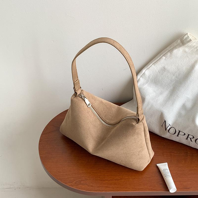 Korean Daily Commuter Pure Color Suede Handbag Casual High-end Single-shoulder Small Square Bag