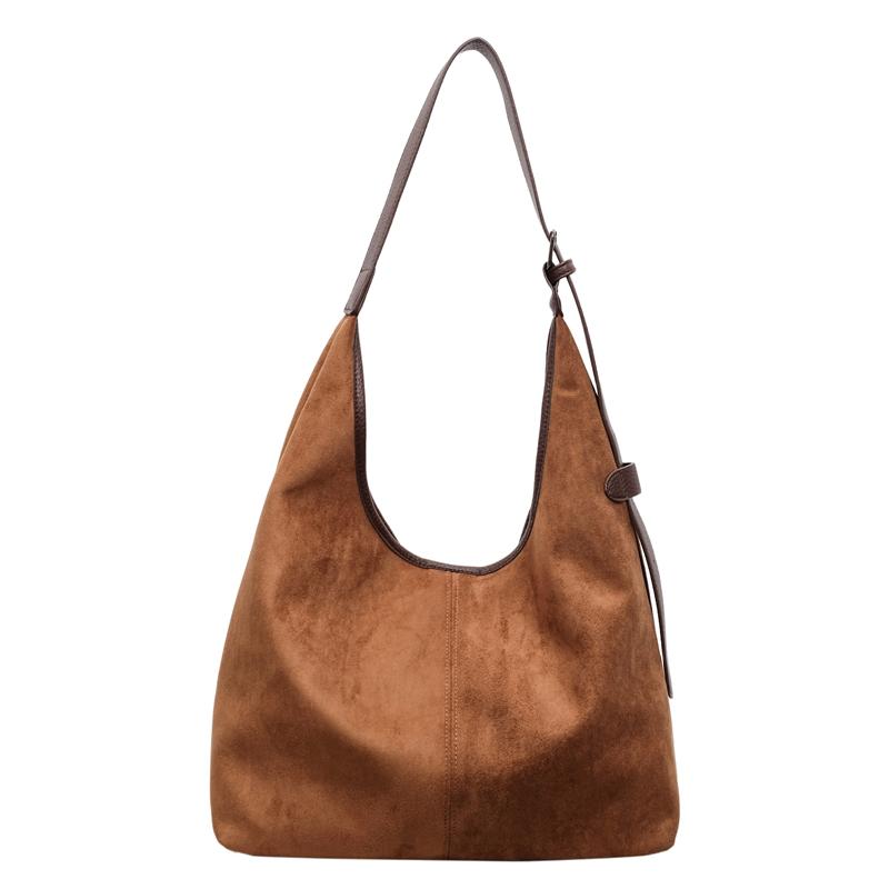 2026 Autumn/winter Retro Casual Tote Faux Suede Solid Color Zipper Large Capacity Shoulder Bags High Quality Temperament Bags