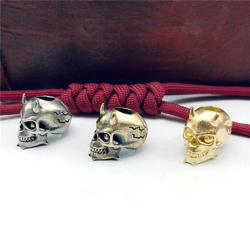 Pure Copper Devil Skeleton Knife Bead Lanyard Pendant Vintage Brass DIY Bracelet Keychain Accessories Umbrella Rope Bead Hanging
