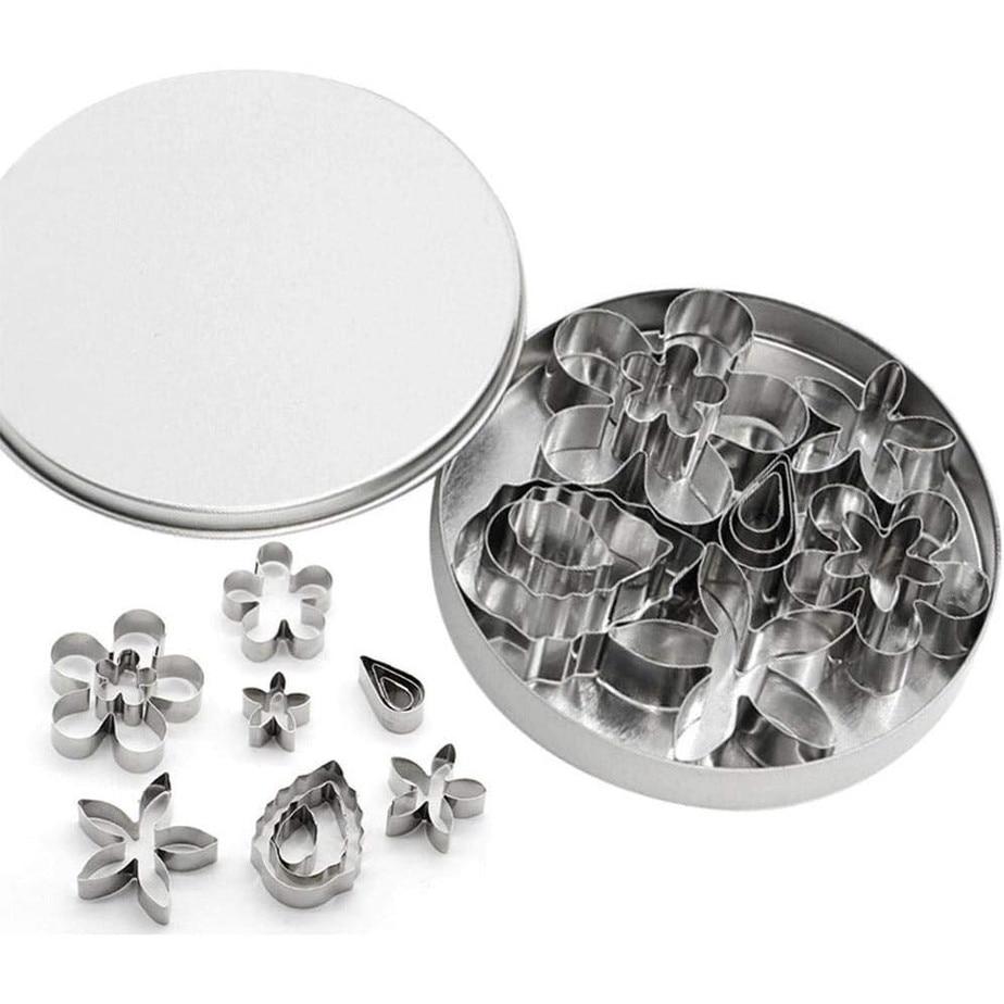 12-Piece Stainless Steel Flower Leaf Cake Molds - Silver Cake Decorating Tools for Baking