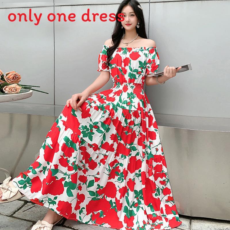 Bohemian Maxi Dress With Elastic Waist For Summer Beach Vacation And Artful Style