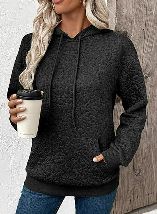 Autumn Winter Fashion Textured Jacquard Long Sleeve Hoodie for Women