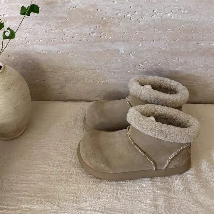 Nappaversion~ retro rund tå fulsöta korta stövlar dam sammet lågskurna snöstövlar varma stora bomullsskor tjocksulade fluffiga stövlar