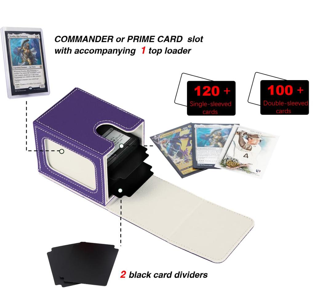 Venssu Deck Trading Card Display 100 Kompatibilní s dvojitými a trojitými vertikálními 2 přepážkami a 1 horním koženým vnitřním pouzdrem, pouzdrem, oknem, kusy,