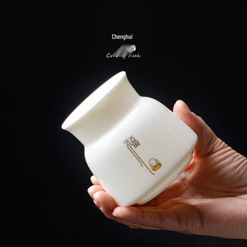 Zen Style Porcelain Tea Ceremony Set: Mutton Fat Jade & Copper Gongfu Tools - 6 Gentlemen