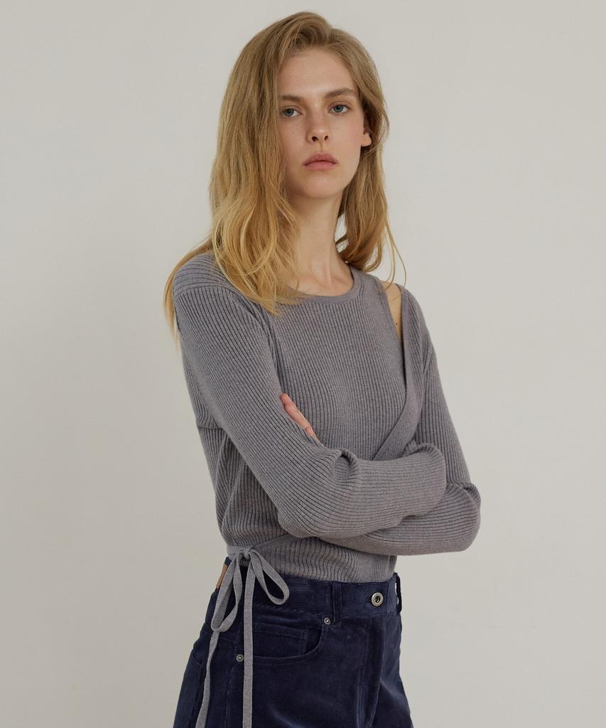 CITYBREEZE Slim Fit Diagonal Wrap Ribbed Knit_Grey