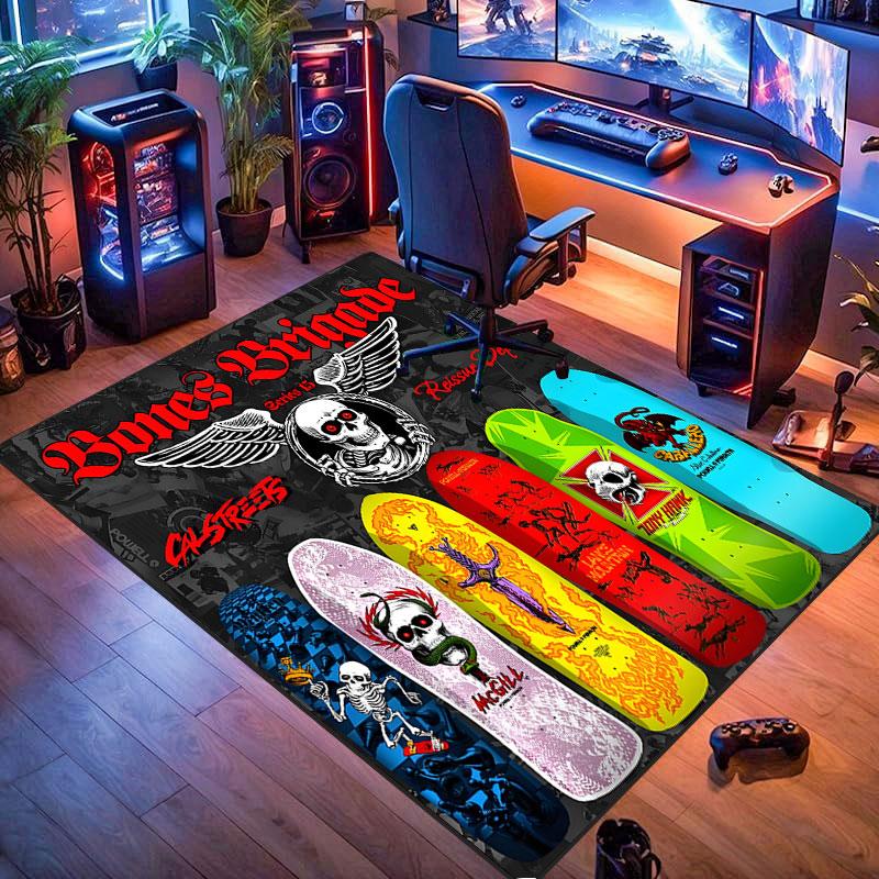 Powell Peralta Skateboard Logo Rug, suitable for living room, bedroom, game room, computer room and home décor.