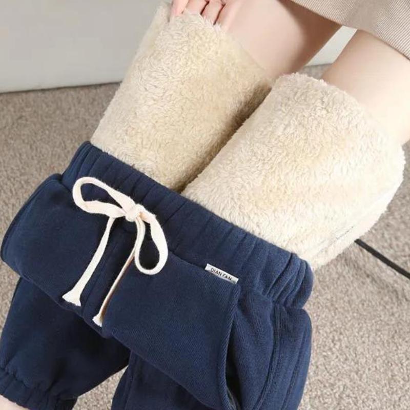 Pantalones Harem de moda de invierno cintura elástica pantalones de chándal cálidos gruesos pantalones de lana cálidos para mujer