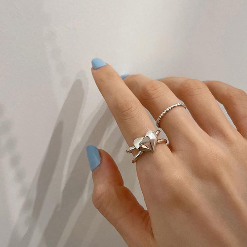 925 Pure Chic Silver Double Layer Heart Ring In Trendy Korean Design Perfect For Gifting