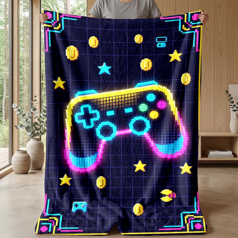 Pixel Game Controller Art Theme Blanket Lightweight Warm Flannel Blanket Decorative Throw Blanket for Home Decoration