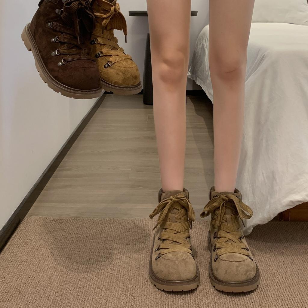 Martin Boots Women's 2025 New Autumn Lace-up Retro Versatile and Thin Thick-soled Heightening High-top Short Boots Rhubarb Boots