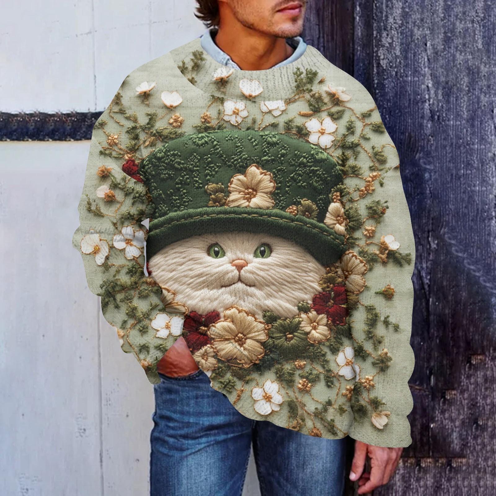 

Мужская мода повседневная с длинным рукавом St. Pacrit Gentle Printed Crewneck Woolen Imitation свитер Цветочный Crewneck Sweatshirt Loose Long Sleeves XXL хаки