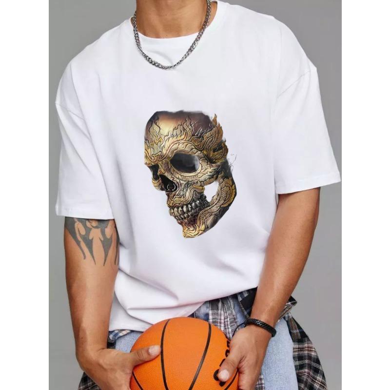 Белая футболка с круглым вырезом и графическим принтом в виде черепа с племенным дизайном для повседневной носки S