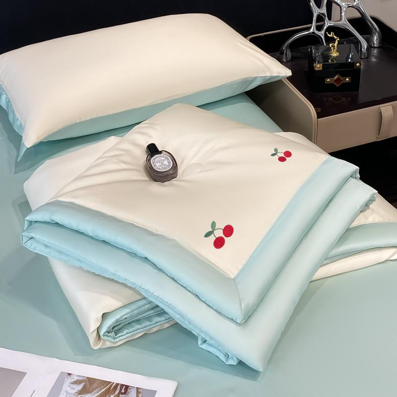 Luxury Embroidered Spring Summer Blanket 4 Pcs Set or 3 Pcs Set or 1 Pcs High-end Breathable Ice Silk Comforter Summer Quilt
