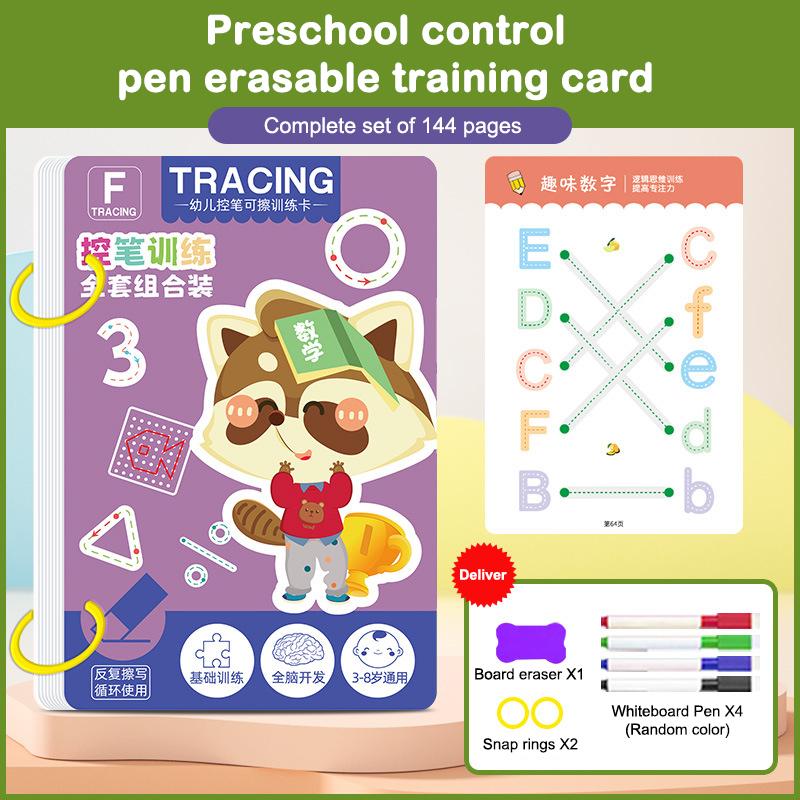 

144 страницы Многоразовая книга для письма для детей - Стираемая практика для возраста 3-6 лет, Прочный тренировочный рабочий лист