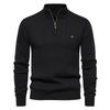 Herren einfarbiger Stehkragenpullover Baumwolle Strickshirt mit halbem Reißverschluss