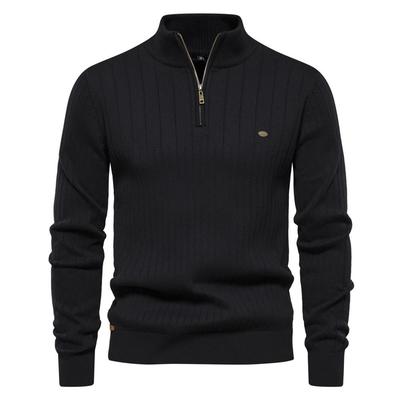 Maglione da Uomo a Colore Unico con Collo Rialzato in Cotone Maglia a Mezza Zip