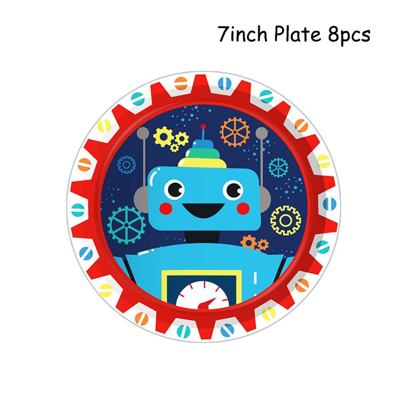 Roboter Cartoon Themen Einweg Geschirr Papier Teller Tassen Kinder Favor Luftballons Geburtstag Party Baby Dusche Dekorationen Lieferungen