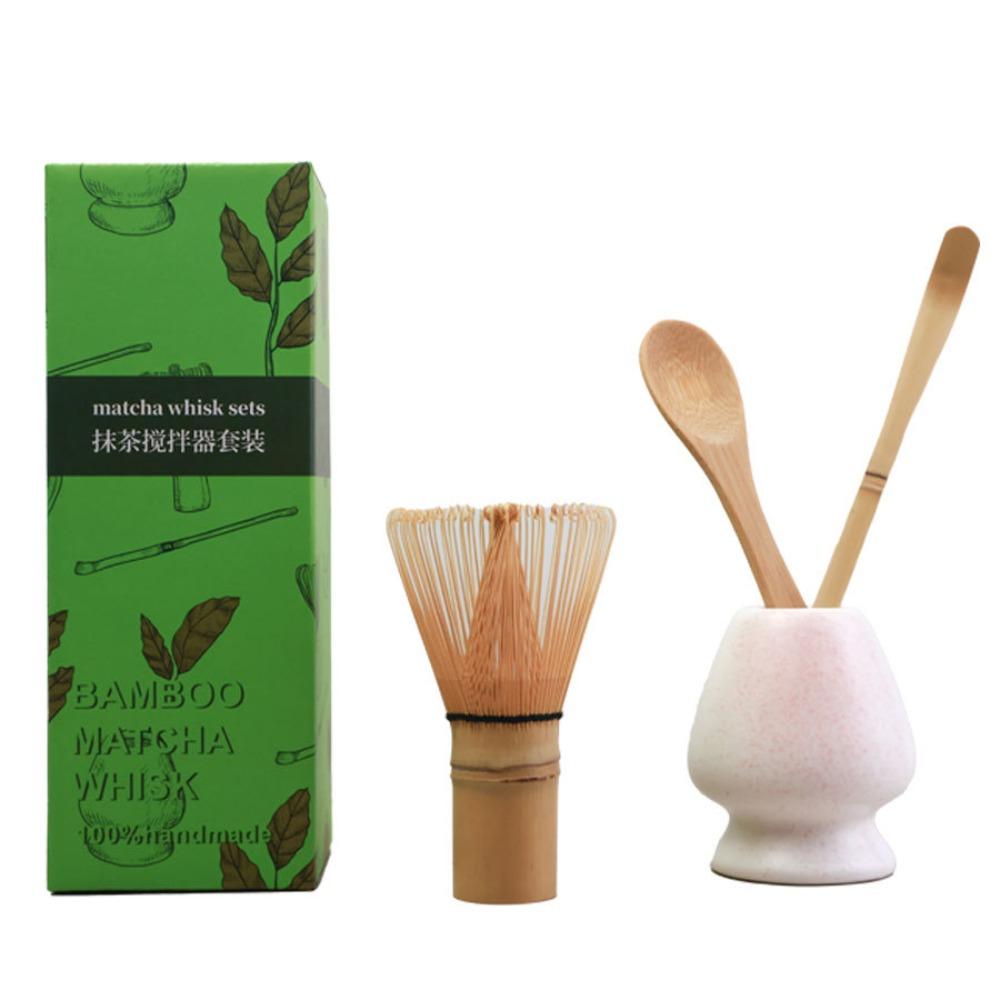 4PCS New Bamboo Ceramic Matcha Whisk Set Food Grade Safe Japanese Matcha Tea Set Traditional Reusable Green Tea Whisk Stirring