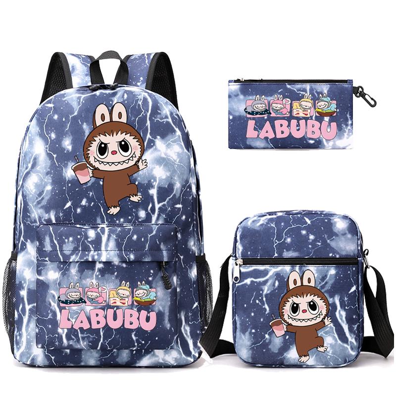 3Pcs/set Cartoon Printed Backpack Teenager Student Boy Girl Schoolbag Larger Capacity Bagpack Travel Bag Kid Gift Mochila