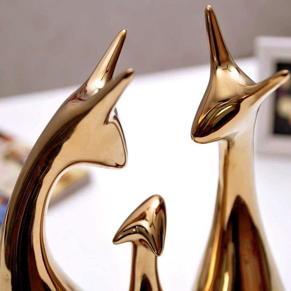 Home Decor Lucky Deer Statue Family Piano Finish Ceramic Figures - (Set of 3, Golden Set)
