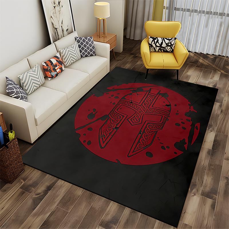 Viking Helmet Red Circle Pattern Area Rug for Living Room Decor Suitable for Use As an Anti-slip for Living Room Bedroom Sofas