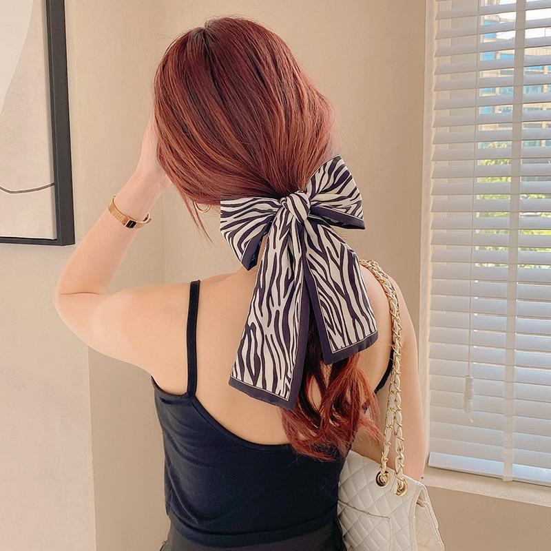 Fashion Printing Silk Hair Scarf for Women Chiffon Long Ribbon Ponytail Ties Headbands