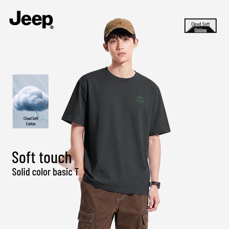 Jeep Men s Heavyweight Cotton Short Sleeve T-Shirt with Mountain Peak Logo L